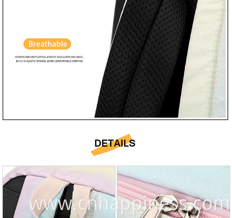 Wholesale Travel Fashion Funny Schoolbags Set With Laptop Backpacks Insulated Picnic Bag Pencil Case Rainbow Backpack For Girls